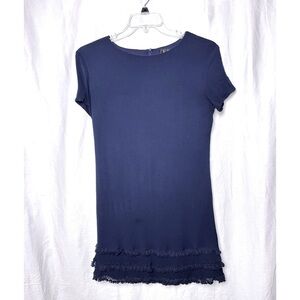 Lulu’s | Navy Blue Buenos Aires Crochet Fringe Mini Shift Dress, Medium